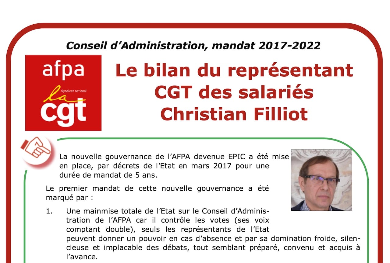 CA 2017-2022, bilan du représentant des salariés CGT