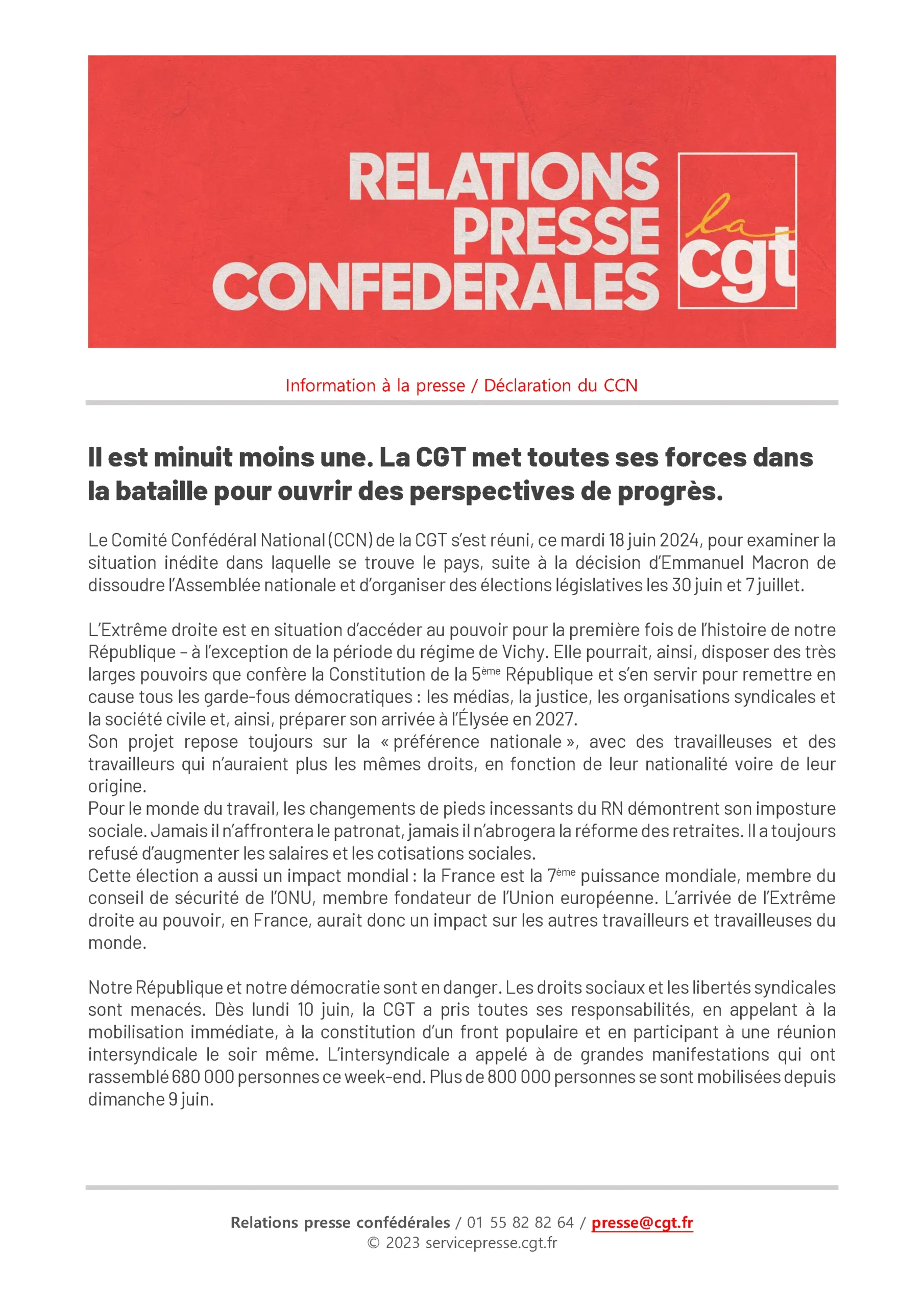 Déclaration du CCN